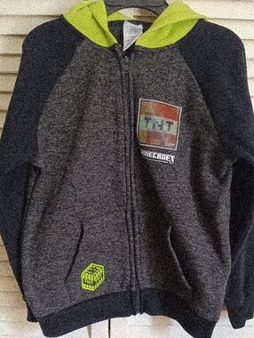 Minecraft Kids' Zip-Up Jean-Style Jacket - Gray with Lime Green Hood